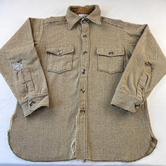 Woolrich Wool Shirt Jacket size Large Check Herringbone Vintage 70s Grunge Style - Picture 1 of 9